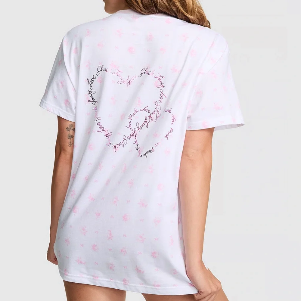 PINK X LOVESHACKFANCY CAMPUS COTTON TEE Size M NWT - Picture 2 of 5